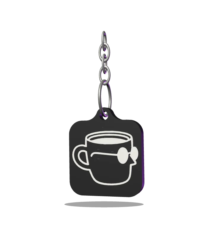 Llavero NFC de Tuestarudo: la taza con gafas al frente y el código QR atrás