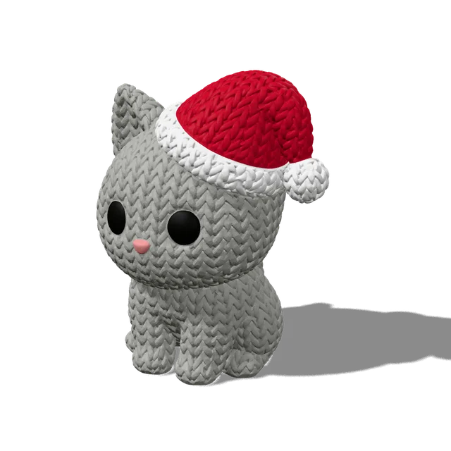 Figura tejida impresa en 3D: gato navidad